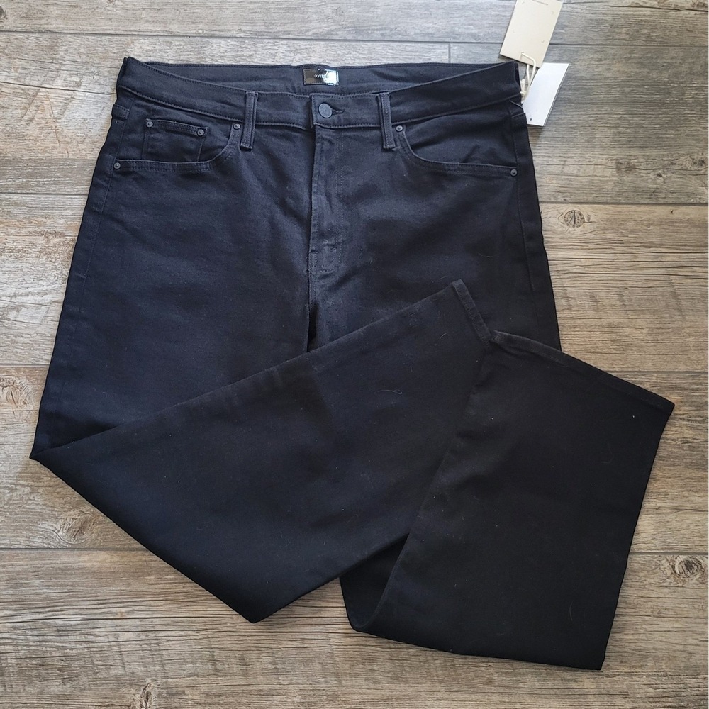 MOTHER The Newbie Hover NWT Black Jeans High Rise Straight 34x29 US Quiet Luxury